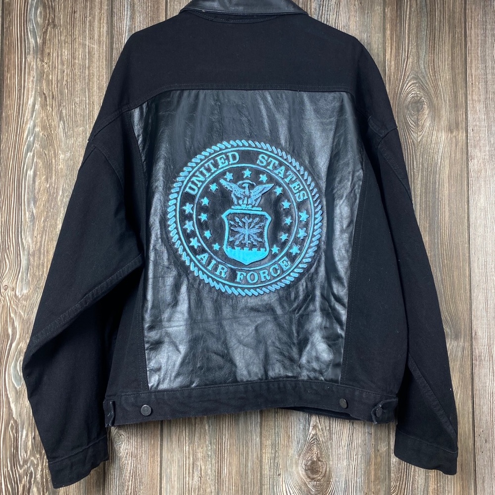 United States Air Force Army Denim Leather Jacket